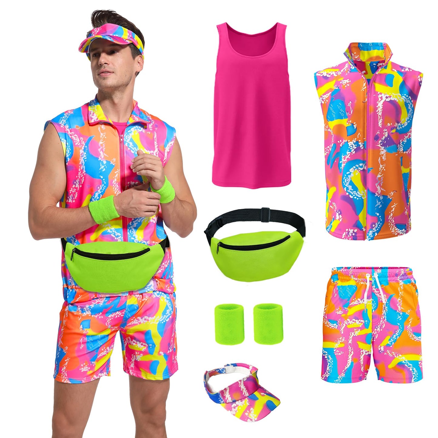 ZOKJFDK 80s Men Workout Costume Halloween Cosplay Couples Outfits 80s 90s Workout Costume Outfit Set for Adult Men (2X-Large) Multi